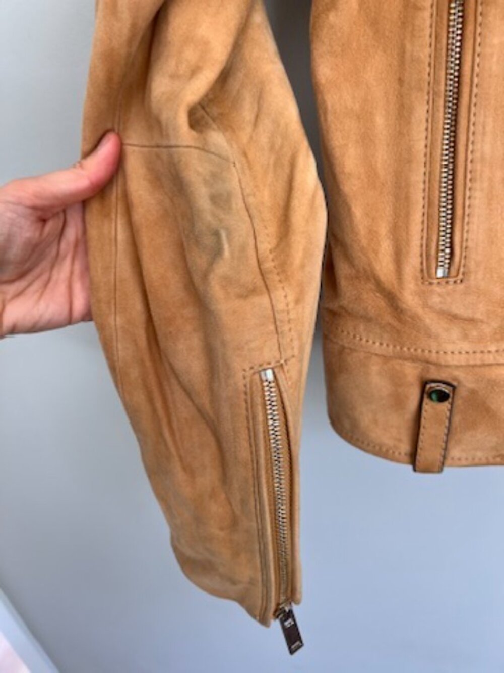 Massimo Dutti Goat Suede Moto Jacket Camel Tan Leather Size M - Picture 8 of 16